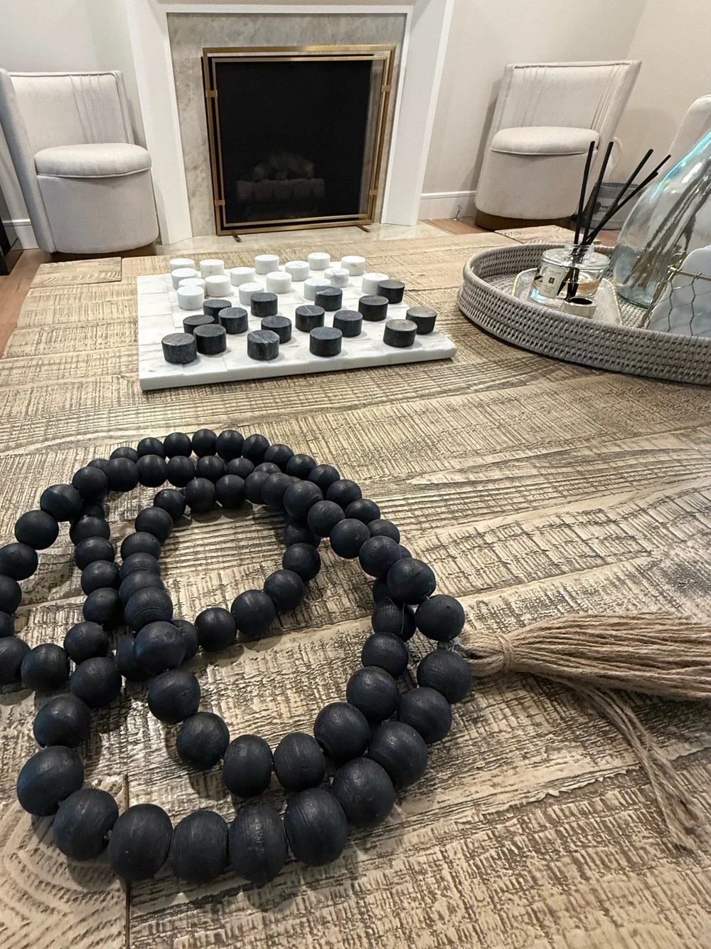 Pottery Barn Black Wooden Bead Garland with Tassel